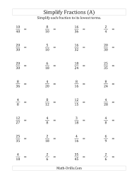The Simplify Proper Fractions To Lowest Terms Easier Version A Math Worksheet From The Fraction Simplifying Fractions Proper Fractions Fractions Worksheets