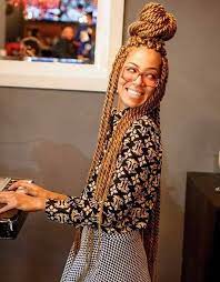 Hairspiration Blond Box Braids Twists Un Ruly Long Twist Braids Twist Braid Styles Braided Bun Hairstyles