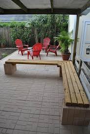 Furniture L Shaped Cream Cinder Block Bench With Soft Yellow Wood Backyard Seating Patio Blocks Diy Patio