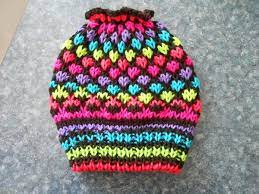 Messy Bun Hat In Red Heart Super Saver Neon Stripes Messy Bun Hat Crochet Yarn Red Heart Yarn