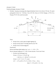 .elevasi dan panjang lengkung peralihan dihitung menggunakan metode bina marga tabel 4.7 spiral (scs)derajat lengkungd=(25/(2*r))*3605.9932823758super elevasi dan panjang lengkung. Hitungan Alinyemen Vertical