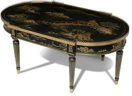 Elegant side tables made of beautiful vintage hand painted and glazed ceramic tiles, professionally mounted on steel base painted in black. Chinoiserie Cocktail Table Scarborough House Black Gold Brass Asian Coffee Tables By Euroluxhome Houzz