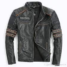 2017 Men Retro Vintage Leather Biker Jacket Embroidery Skull Pattern Black Slim Fit Men Winter Motorcy Vintage Leather Jacket Leather Jacket Leather Jacket Men