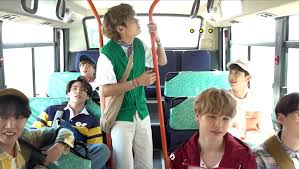 The boys read a comment that went please tell taehyung to marry me to . Bts S V Surprises Himself While Breaking The Handle Of The Bus Kpopmap