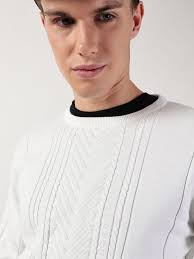 Buy Thomas Scott Men Cable Knit Round Neck Cotton Pullover Ribbed Sweater