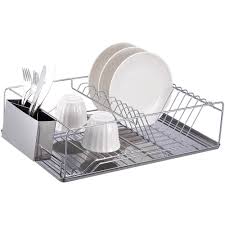 Chrome plated stainless steel is an ideal material for kitchen accessories due to rustproof capacity and durability. Home Basics Chrome Plated Steel Dish Rack With Stainless Steel Tray Walmart Com Walmart Com
