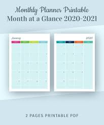 Monthly Planner Printable Month At A Glance 2020 Calendar Etsy In 2020 Monthly Planner Printable Monthly Planner Printable Planner