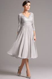 Silver Vintage V Neck Long Sleeve Tea Length Homecoming Dress Tea Length Cocktail Dresses A Line Cocktail Dress Gray Cocktail Dress