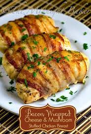 Bacon Wrapped Cheese Mushroom Stuffed Chicken Breasts Banting Recipes Bacon Wrapped Cheese Recipes