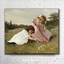 Baby pink, sea blue, gold, and white. Classical Figures Cute Girls Angel Flower Landscape Oil Paintings Canvas Printing Printed On Canvas Wall Art Decoration Picture Canvas Prints Print On Canvasoil Painting Aliexpress