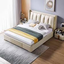 Contemporary leather queen size platform bed with solid wood frame. Modern Leather Beds Upholstered Queen Bed Fabric King Bed Frame Price