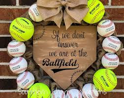 Baseball Softball Wreath If We Don T Answer We Re At Etsy In 2020 Softball Wreath Sports Wreaths Softball
