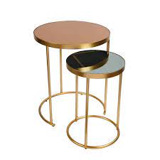The tabletop is built of strong tempered glass, which provides you a perfect place to display your. 2 Piece Side Tables Set Round Modern Nesting Side Accent Tables With Color Glass Top And Gold Base Buy Online At Best Price In Uae Amazon Ae