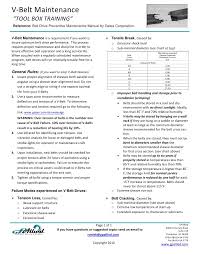 Tool Box Training V Belt Maintenance