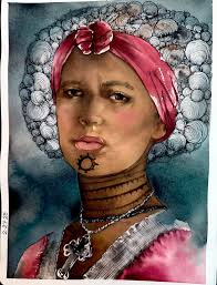 Woman.”~A watercolor portrait painting. I approached this portrait  differently than I typically do, but I think for this particular piece-I  had to! My goal was to portray the delicate (and fragile) balance