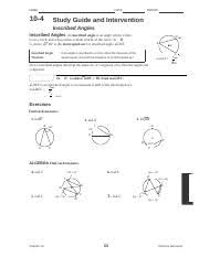Correct the practice exercise using the answers below. 10 4 Study Guide 1 Docx Name Date 10 4 Period Study Guide And Intervention Inscribed Angles Inscribed Angles An Inscribed Angle Is An Angle Whose Course Hero