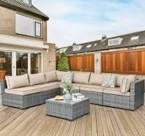 Walsunny 7 Piece Outdoor Patio Conversation Set, Rattan Sectional Sofa Set,  All-Weather Outdoor Modern Sectional Furniture Wicker Couch with Glass ...
