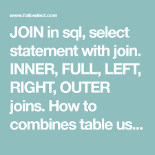 Join In Sql Select Statement With Join Inner Full Left Right Outer Joins How To Combines Table Using Join Join Operation Sql Joi