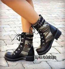 Robin Siyah Kamuflaj Desenli Postal Bot Asker Botu Boot Black Bot Postal Stiletto