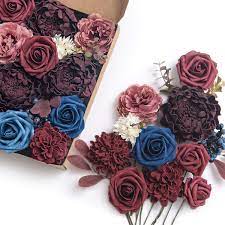 Succulents, while very trendy for wedding bouquets, can be pricey. Buy Ling S Moment Classical Burgundy Navy Blue Artificial Flowers Box Set For Diy Fall Wedding Bouquets Centerpieces Arrangements Party Baby Shower Home Decorations Online In Indonesia B07ykp5p6d