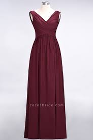 New A Line Chiffon Straps V Neck Sleeveless Floor Length Bridesmaid Dress With Ruf Cheap Bridesmaid Dresses Sleeveless Bridesmaid Dresses Bridesmaid Dresses Uk