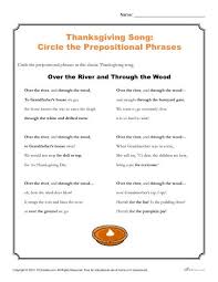 Everyday is a day of thanksgiving; Thanksgiving Song Activity Printable Prepositional Phrases Worksheet