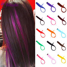 If you feel confident about dyeing your own hair, go out to your nearest beauty supply shop and buy all of the necessary. Ailiade Straight Fake Colored Hair Extensions Clip In Highlight Rainbow Hair Streak Pink Blue Synthetic Hair Strands On Clips Synthetic Clip In One Piece Aliexpress
