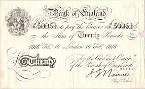 1916 British Twenty Pound Note Bank Notes Bank Of England Poster Prints