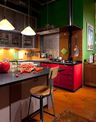 Kitchen designs that surprise and delight from traditional to transitional and contemporary styles. Cheer Things Up With Colorful Eclectic Kitchen Design Industrial Kitchen Ideas Industrial Style Kitchen Decor Furniture Ideas