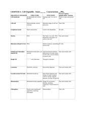 Blank Cell Chart Homework Chapter 4 Cell Organelles Name