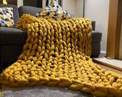 Jo joba yellow knit tweed throw. Jumbo Knit Throw Etsy