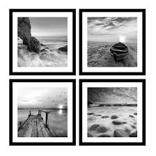 Black And White Framed Prints Amazon Amazon Com Englant 4 Panels Set Framed Canvas Print For Seascape Beach And Boat Sunrise Scener With Images Black And White Wall Art Wall Art Pictures Framed Canvas Prints