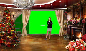 Christmas 002 Tv Studio Set Virtual Green Screen Background Psd Green Screen Backgrounds Greenscreen Holiday Design