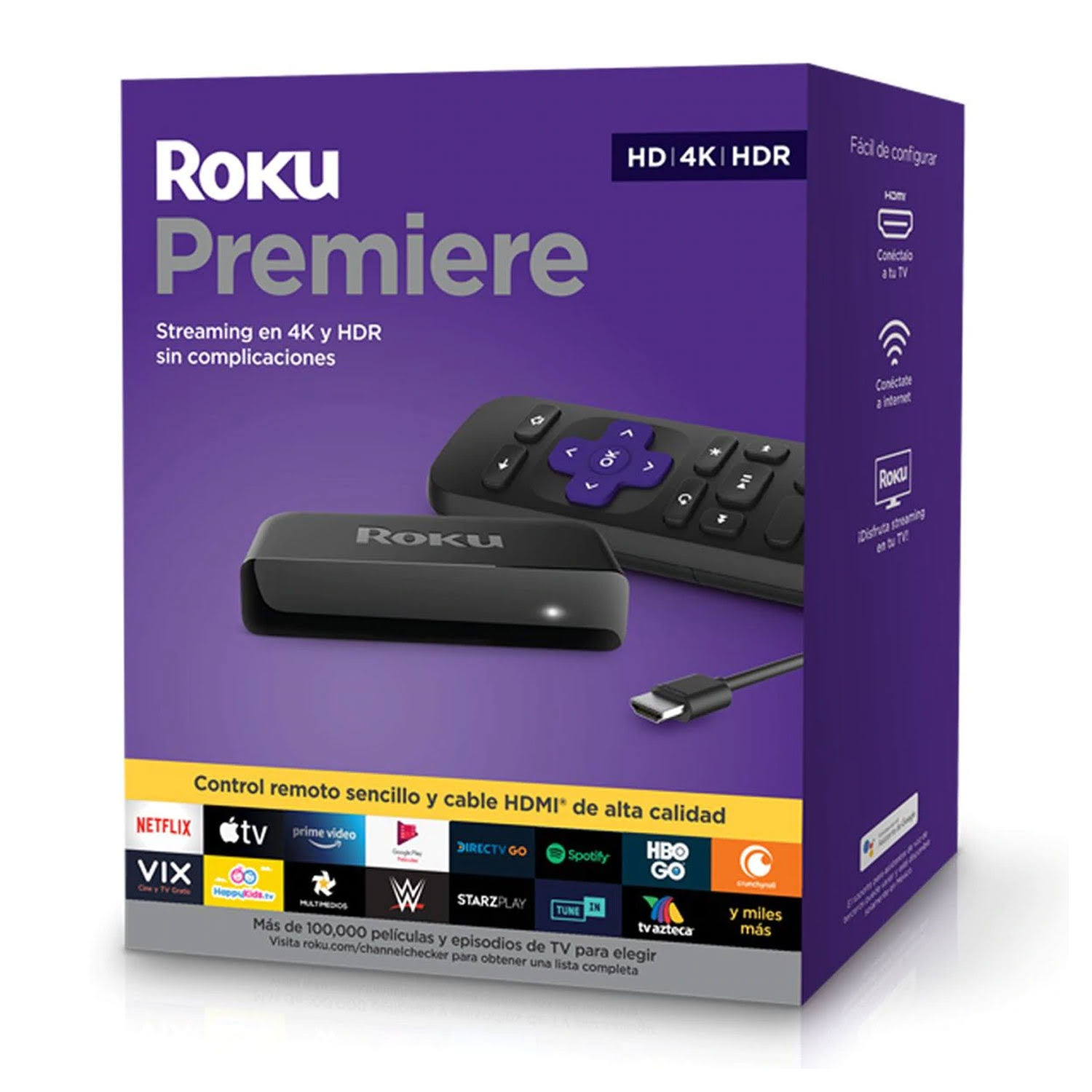 Roku Premiere Streaming Media Player HD/4K/HDR Simple Remote and Premium Hdmi Cable
