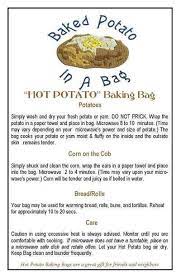 Cook perfect potatoes in microwave clean the potatoes carefully and dry it before cook it. Potato Bag Instruction Card Potato Bag Microwave Potato Bag Potatoes In Microwave