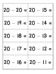 Subtraction Flashcards 11 0 To 20 20 Subtraction Flashcards Math Equations
