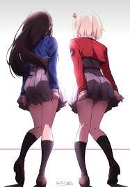 Rule 34 - 2girls Ass Focus Back View Black Hair Black Shirt Black Socks  Blonde Hair Blue Jacket Bubble Ass Bubble Butt From Behind Full Body Grey  Skirt Highres Inoue Takina Jacket