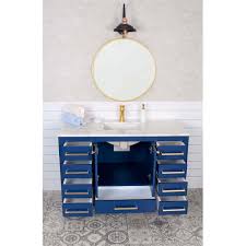 Design element london 48 in w x 22 d vanity white with marble top carrara mirror and makeup table review bathroom vanities with makeup area ideas house generation. Grove 48 Inch Navy Blue Bathroom Vanity