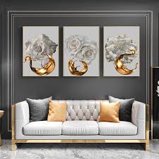 Modern abstract wall art for living room. Golden White Flower Picture Modern Abstract Canvas Painting Wall Art Posters And Prints Nordic Living Room Decoration Home Decor Nordic Wall Decor