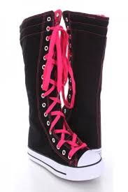 Black And Pink Knee High Converse Pin By Heather On Cool Shoes Converse Boots Knee High Converse Shoe Boots