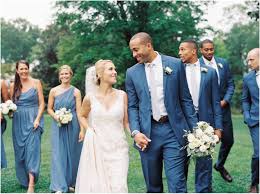 Fun Bridal Party Group Shot Dusty Blue Bridesmaid Dresses Ethereal Outdoor Wedding Creative Desi Blue Bridesmaids Dusty Blue Bridesmaid Dresses Bridal Party