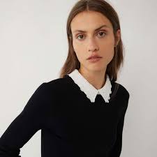 WAREHOUSE Lace Collar Jumper in Black