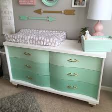 Beautiful Vintage Dresser Redone In Annie Sloan Chalk Paint Ombre Mint White Gold Handles Feet Nursery Changing Table Baby Girl Room Vintage Dresser Redo