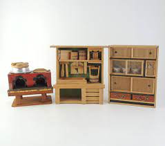 Japanese Vintage Miniature Furnitures Old Style Kitchen Set Cooking Stove Cupboard Sink Miniature Furniture Old Style Kitchen Vintage Miniatures