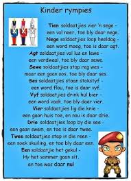 Afrikaanse Telrympie Afrikaanse Liedjies En Rympies Kids Poems Rhyming Activities Rhymes For Kids