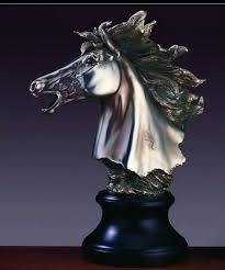 The horse is made of resin, then electroplated with a pewter like finish. Pewter Horse Head Statue Lighthouses Unlimited