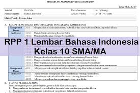 Download rpp sejarah indonesia sma kelas xi semester ganjil kurikulum 2013. Rpp 1 Lembar Bahasa Indonesia Kelas 10 Sma Ma Antapedia Com