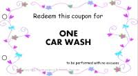 This set of free printable car wash tickets includes 12 personalized car wash ticket templates. Free Printable Coupons For Unique Gift Ideas Unique Gift Basket Ideas