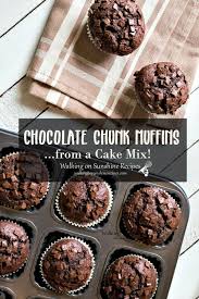 How To Make Chocolate Chunk Muffins From A Cake Mix Recipe In 2020 Chocolate Cake Mix Recipes Cake Mix Muffins Cake Mix