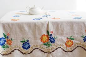 Vintage Swedish Ivory Linen Tablecloth With Lace And Etsy Linen Tablecloth Linen Table Cloth